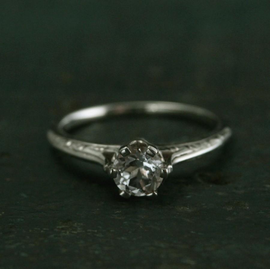 زفاف - Ariel's Ring--Atlantis Engagement Ring--Sterling Silver Engagement Ring--Vintage Style Six Prong Solitaire Setting--Engraved Knife Edge Ring