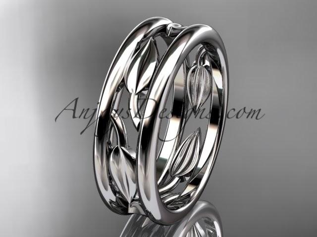 Wedding - 14kt white gold leaf wedding band, engagement ring ADLR400G