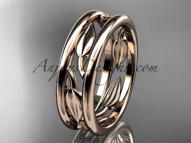 Wedding - 14kt rose gold leaf wedding band, engagement ring ADLR400G