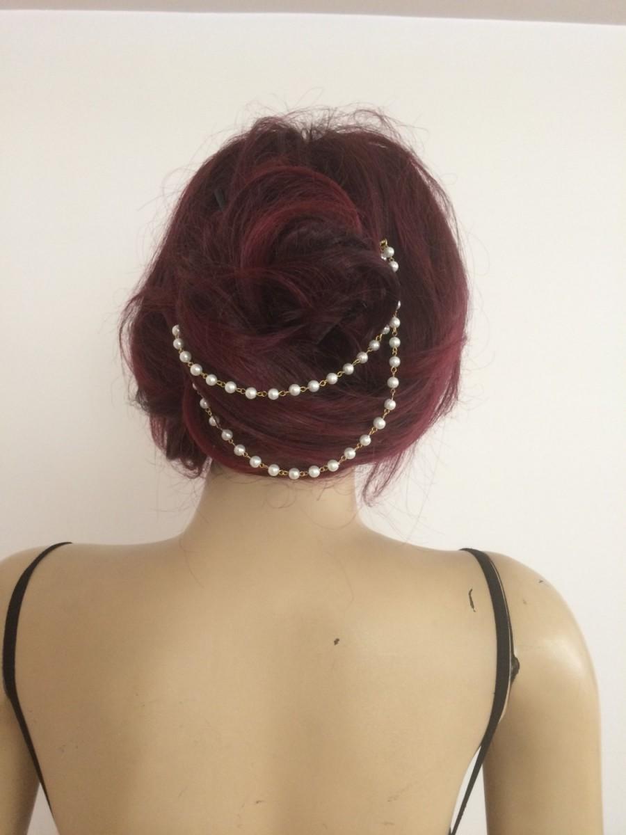 زفاف - Wedding headpiece, Bridal hair accessory, Pearl headpiece, Wedding hair chain, Bridal hair chain