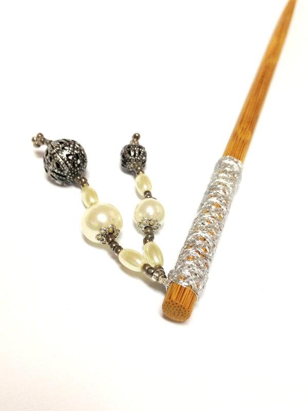 Mariage - Antique Style Wedding Hair Stick, Beaded Wedding Hair Stick, Pearl Hair Stick, Hair Jewelry, Antique Style Silver Filigree Beads