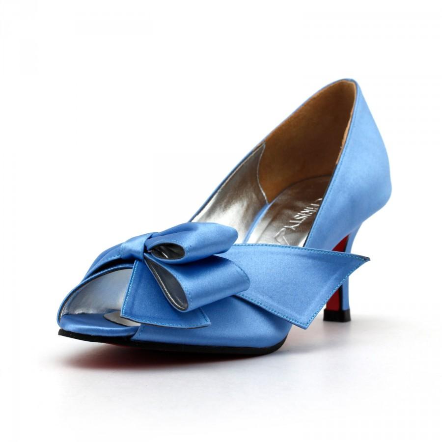 Mariage - Something Blue Wedding Shoes, Something Blue Shoes, Victorian Blue Wedding Heels, Custom Made Blue Heels, Blue Heels with Red Sole