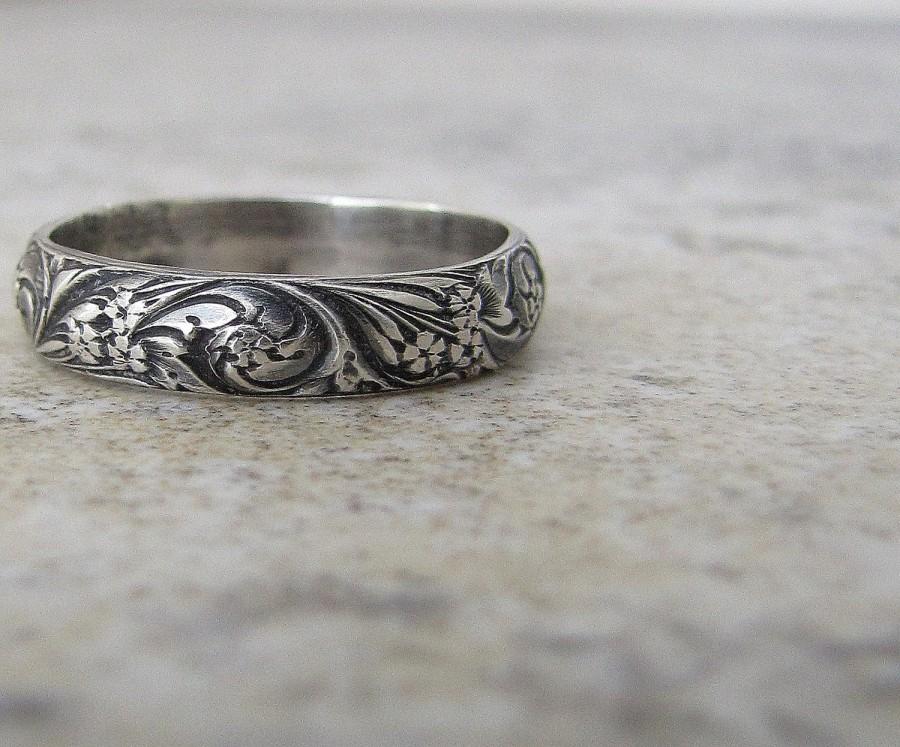 Wedding - Silver Floral Ring Antiqued Wedding Rings Wedding Band Engagement Ring Promise Ring Purity Ring