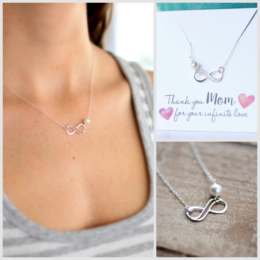 Wedding - Mother of the Bride Gift, Mom Necklace, Infinity Necklace, Infinity Necklace, Pearl or Custom Birthstone, Thank you Gift, Mother's Gift