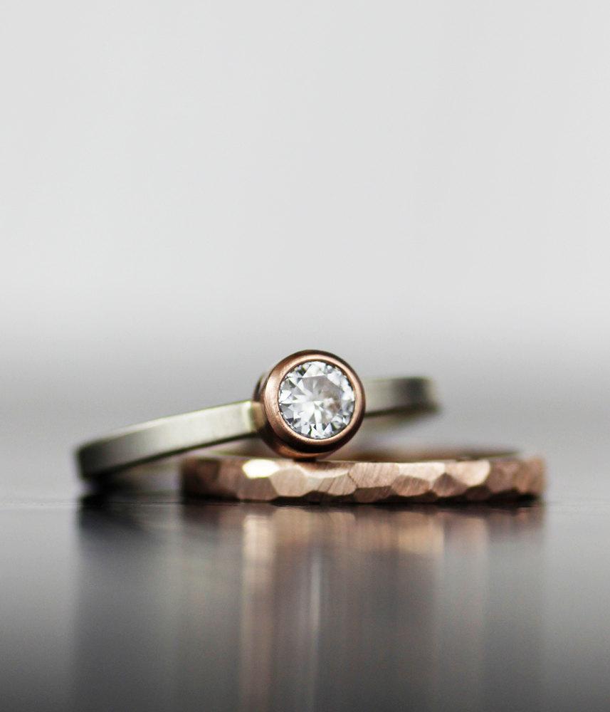 Wedding - Wedding ring set - rose gold, stacking, alternative moissanite and gold engagement bands, unique wedding set - his and hers - ecofriendly