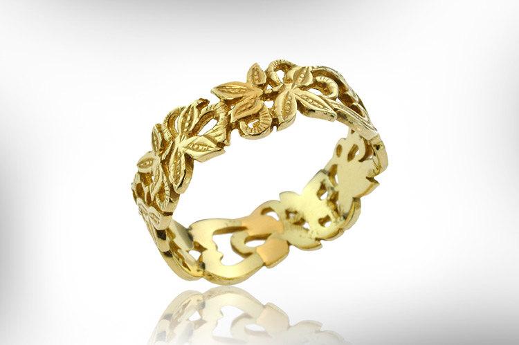 Wedding - Art Nouveau Wedding Band - Vintage Wedding Ring - 14k Gold Bridal Ring - Antique Engagement Ring - Free Shipping