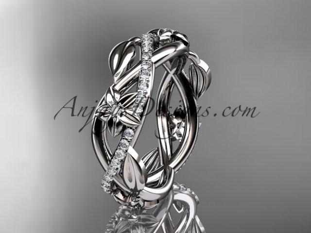 Свадьба - 14kt white gold diamond leaf and flower wedding band, engagement ring ADLR403B