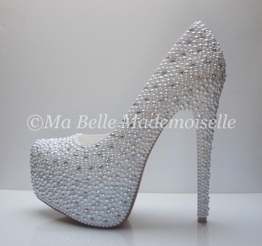 Hochzeit - Pearl & Crystal Wedding Shoe's  HIGH Platform