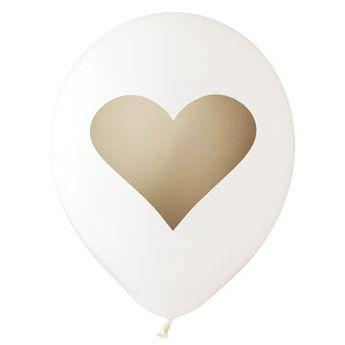 Wedding - Big Heart Balloons, White & Gold