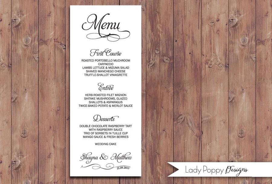 Wedding - Chic Black and White Shayna Printable Wedding Menu - DIY Card - Custom colors option