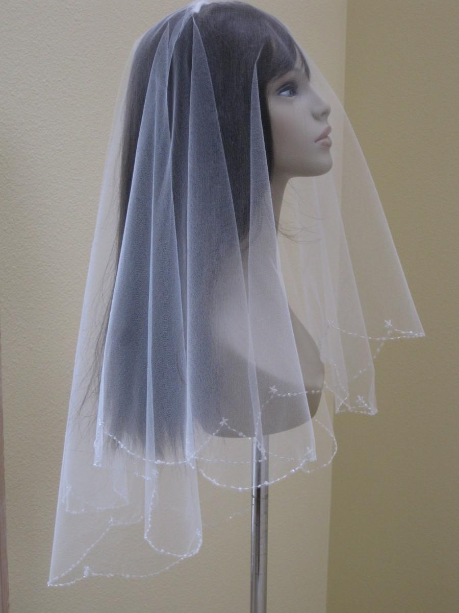 زفاف - hand beaded wedding veils/hand beaded bridal veils/scallop edging veils/beaded scallop edging