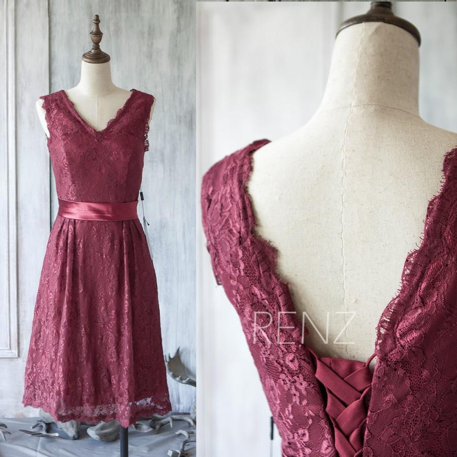 Mariage - 2015 Red Lace bridesmaid dress, Short Classic dress,  V neck Backless Wedding dress, Party dress, Formal dress, Knee length dress (FL011D)
