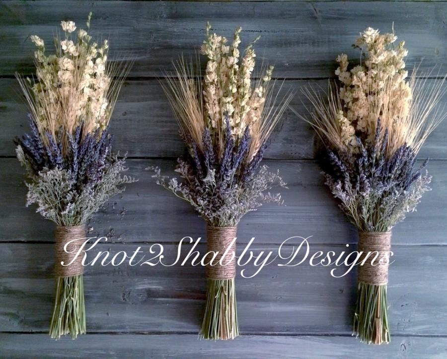 Hochzeit - Dried flowers - dried glower bouquet - Wheat and lavender bridesmaids bouquets