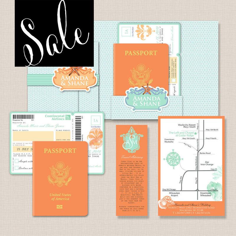 Hochzeit - The Amanda Seashell and Starfish Passport Style Destination Wedding Invitation