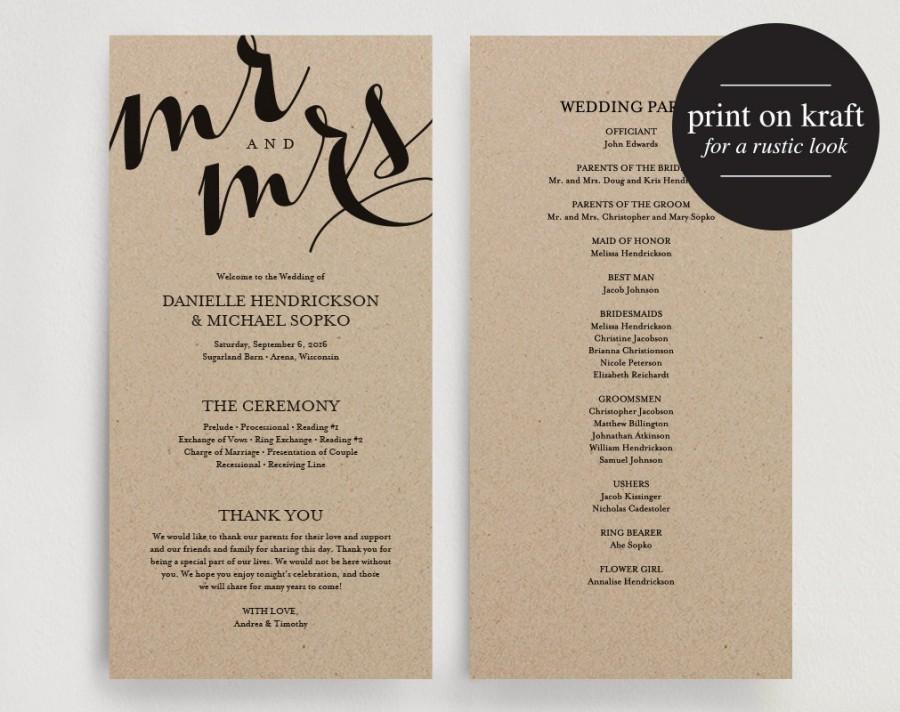 Свадьба - Wedding Program Printable Template - Printable Program - DIY Printable PDF Instant Download - Kraft 