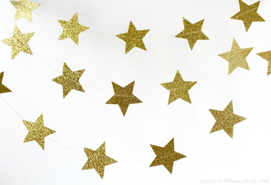 Wedding - Gold Glitter Star 10 ft Circle Paper Garland- Wedding, Birthday, Bridal Shower, Baby Shower, Party Decorations, Christmas, Happy New Year