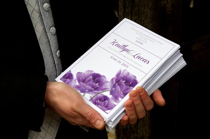 زفاف - Wedding Program Template - DOWNLOAD Instantly - EDITABLE TEXT - Blissful Blooms (Purple) - Microsoft Word Format