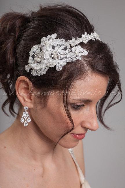 زفاف - Wedding Headband, Lace Headband, Rhinestones, Pearls, Bridal Headband - Lisa
