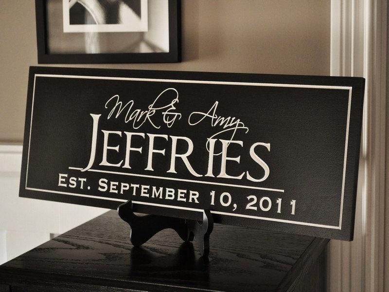 Mariage - Personalized Family Name Sign Plaque Established 10x24 Carved Engraved Makes a great wedding or anniversary gift