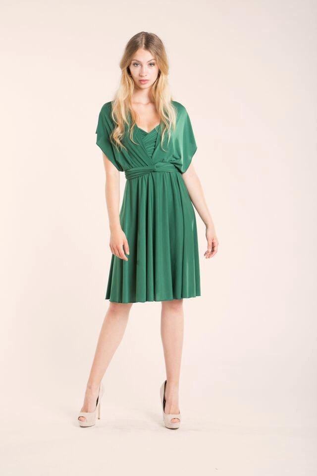زفاف - Green Braid Dress / Bridesmaid Dress / Emerald Green Infinity Wrap Dress / Infinity Wrap Dress / Knee lenght Wrap Dress/Femenine green dress
