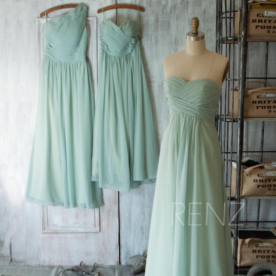 Hochzeit - 2015 Dusty Shale Mint Mix and Match Chiffon Bridesmaid dress, Wedding dress, Teal Party dress, Floor length Backless (B083/B072/T080)