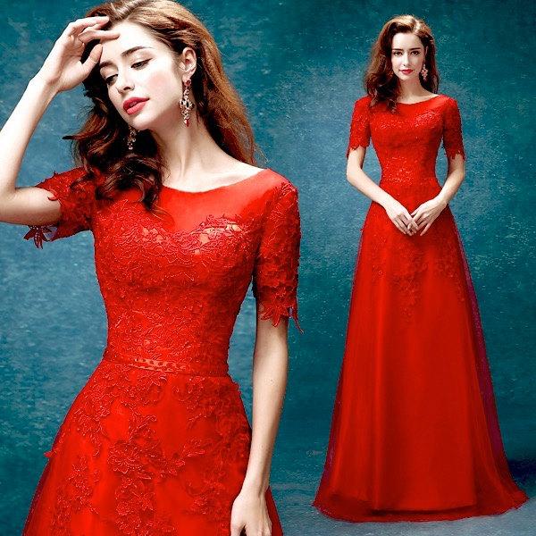 Wedding - Long red lace wedding dresses/ Red wedding Dress/Red Prom dress/Bridal Wedding Party Dress,Bridal Prom/ Bridesmaid Dress