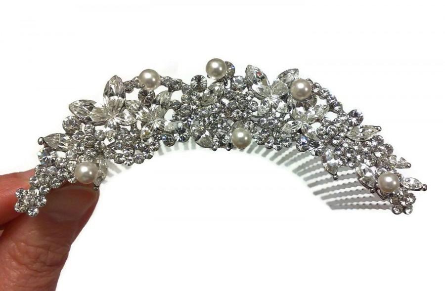 Wedding - Bridal Tiara Hair Comb, Floral Crown, Flower Hair Jewelry, Swarovski Crystal Pearl Headpiece, PRINCESS