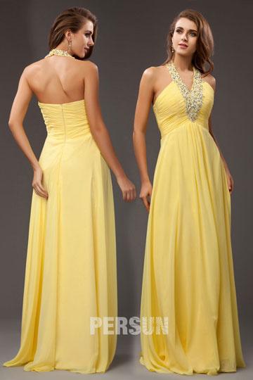 Свадьба - Stylish Chiffon Halter V neck Beading Ruching Empire A line Long Formal Dress- AU$ 209.99 - DressesMallAU.com