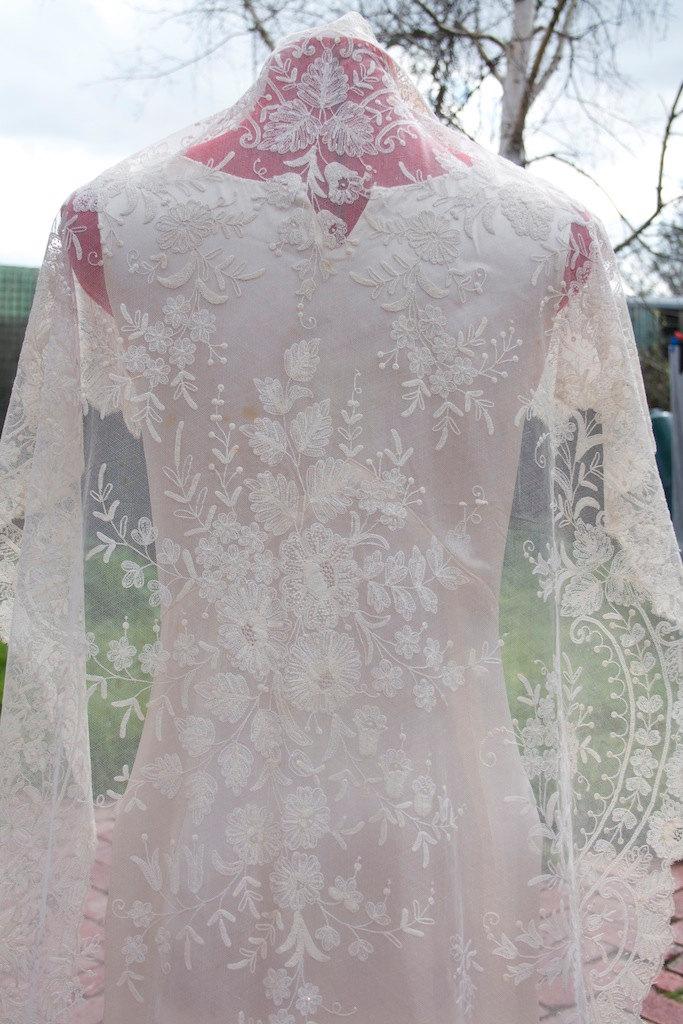 زفاف - Victorian Circa 1890 Brussels bobbin and applique lace wedding veil