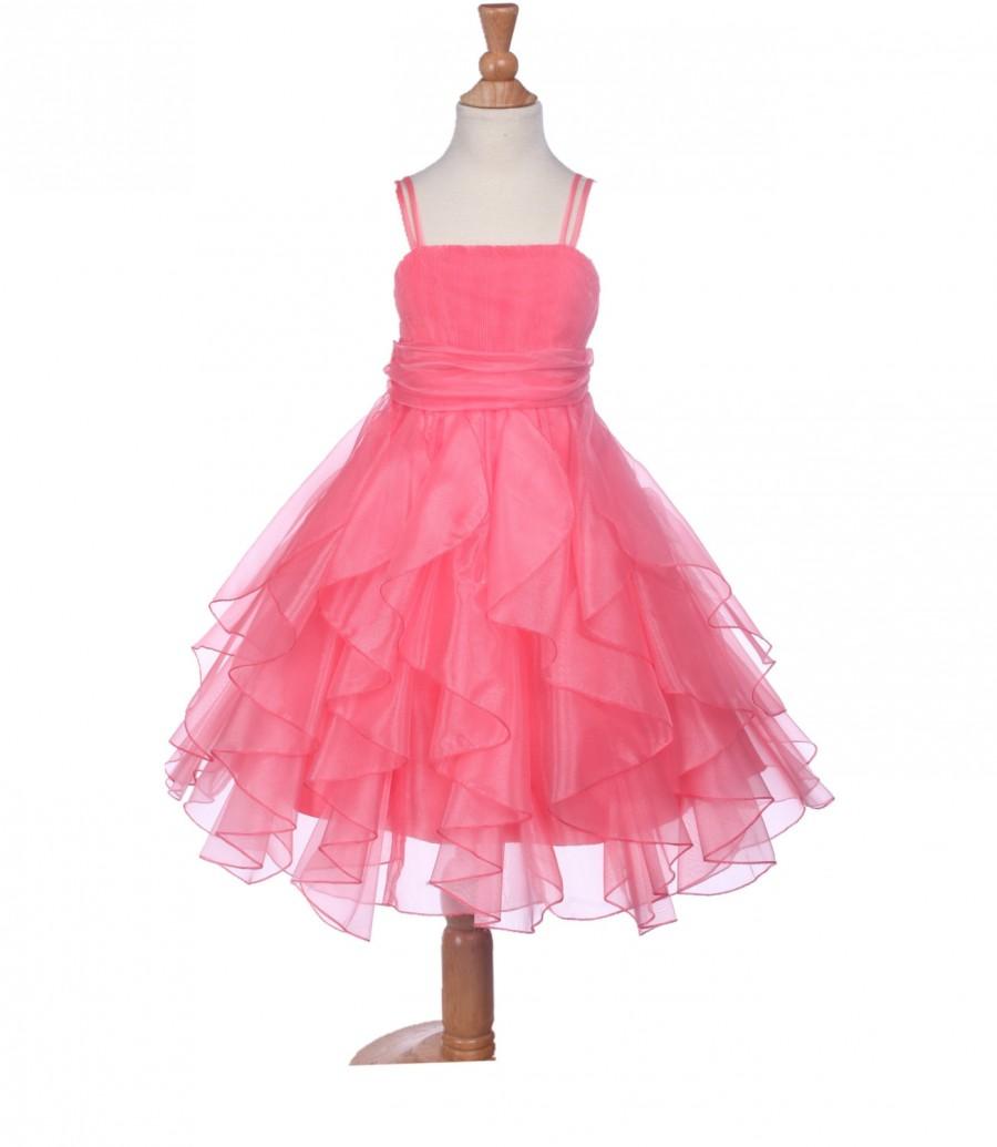 زفاف - Elegant Stunning Coral Organza Flower girl dress princess pageant wedding bridal bridesmaid toddler size 12-18m 2 4 6 6x 8 9 10 12 14 #151