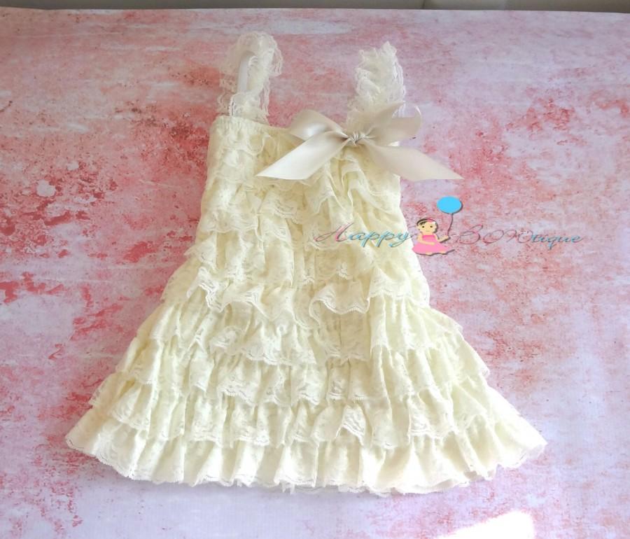 Hochzeit - Flower girl dress- Vintage Ivory Lace Dress, Girls dress,baptism dress,ruffle dress,Birthday dress,Christening, Rustic wedding, Burlap,Girls