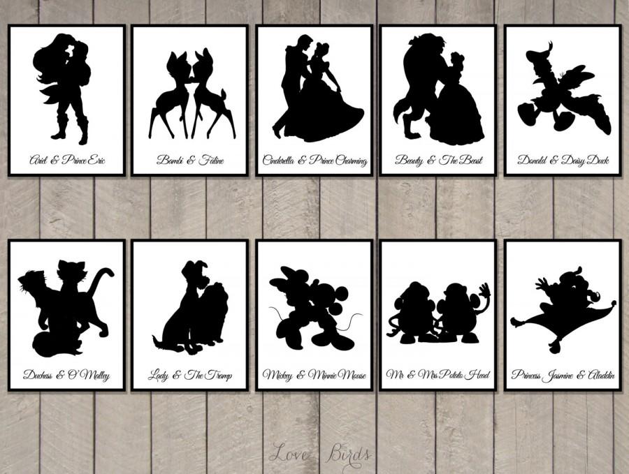 Mariage - Disney Couple Cards Silhouette (tabel cards wedding) - set of 36 - Digital file