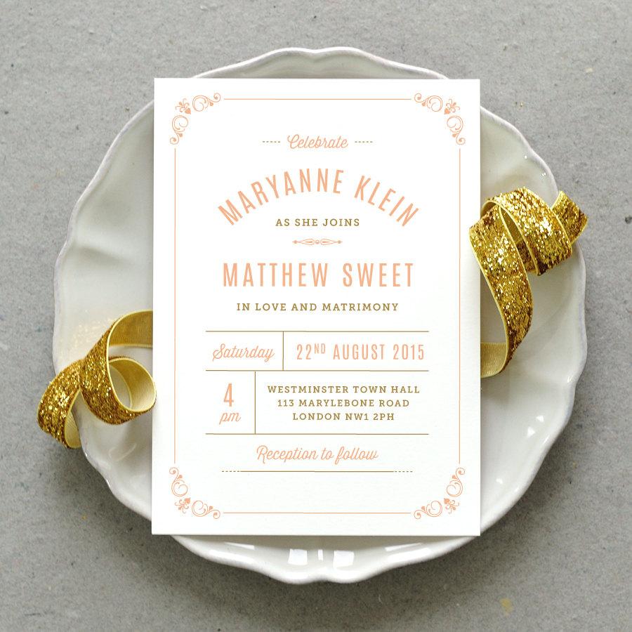 زفاف - Printable Wedding Invitation PDF / 'Vintage Apothecary' Minimal Elegant Invite / Peach Gold / Digital File Only / Printing Also Available