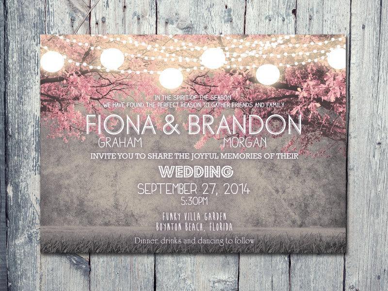 زفاف - Printed Card - 50-170 Sets - Cheerful Night Blush Pink Festive Lights Wedding Invitation and Reply Card Set - Wedding Stationery - ID402