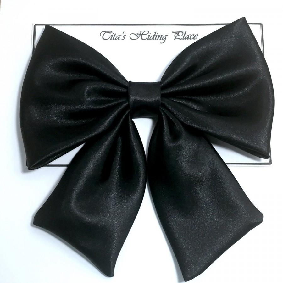زفاف - Black Satin Bow/  Extra Large Satin Fabric Hair Bow/ Wedding  Dress Bow/ Big Satin Bow/ Fabric Hair Bow, Attachable