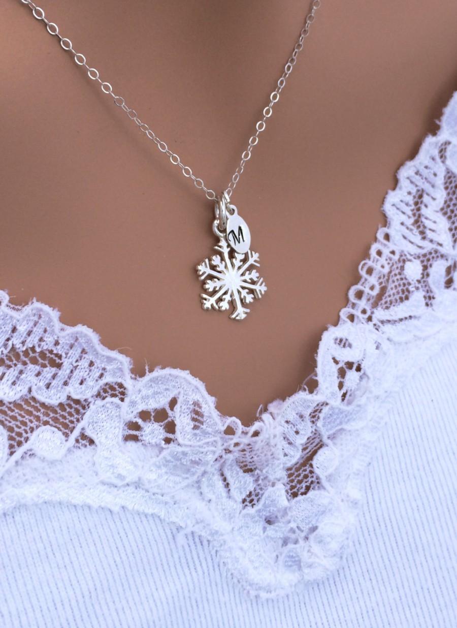 زفاف - Snowflake Necklace; Snowflake Charm; Sterling Silver Snowflake Necklace