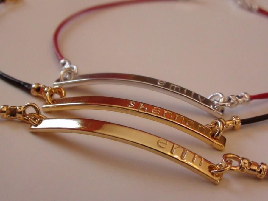 Wedding - Monogram Bracelet, Elegant Leather Coated Name Bracelet, Wedding gift, Bridesmaids gift, Flower girl gift,Christmas gift