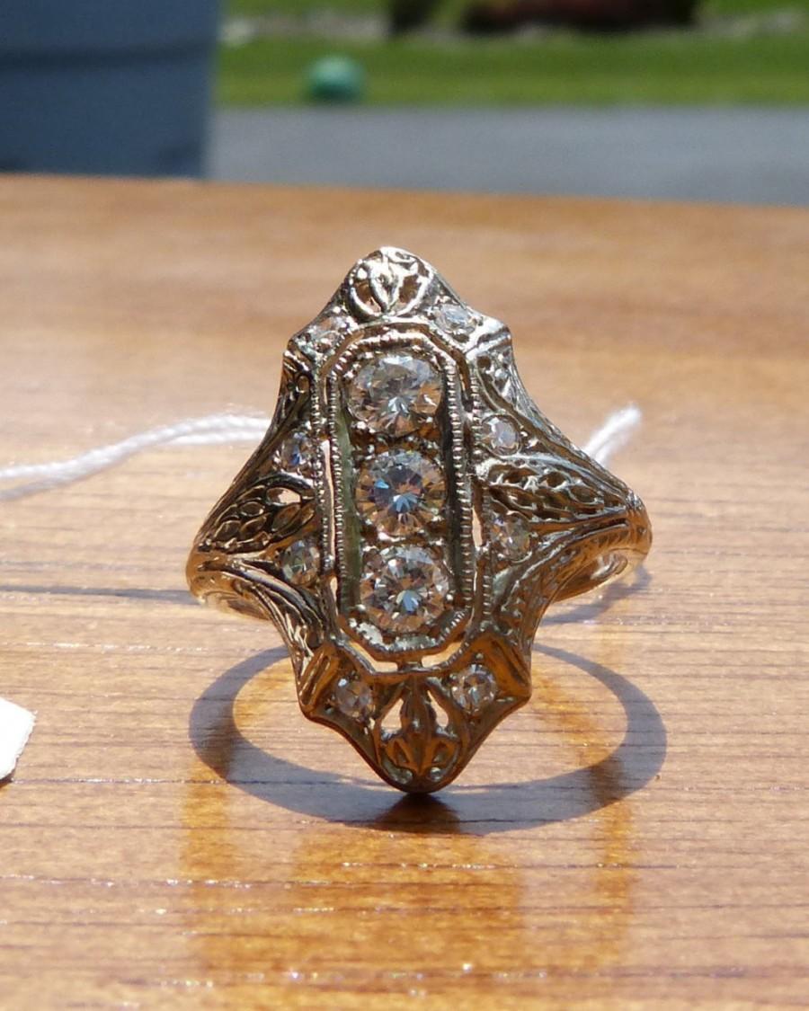 زفاف - Now ON Sale - Take an Extra 200 Dollars off this Item - Stunning Art Deco Marquise / Filigree Styled Diamond and White Gold Ring