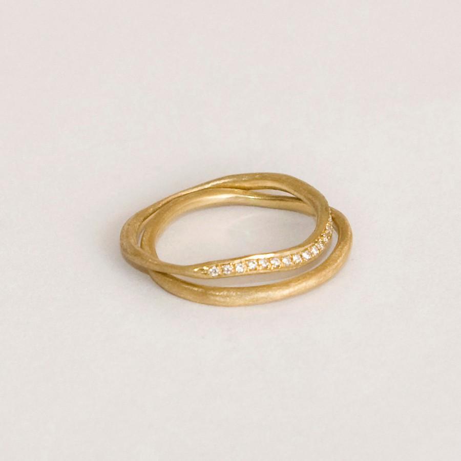 Wedding - Bridal Ring Set, 18K Gold Engagement Ring And Wedding Ring, Solid Gold Ring Set.
