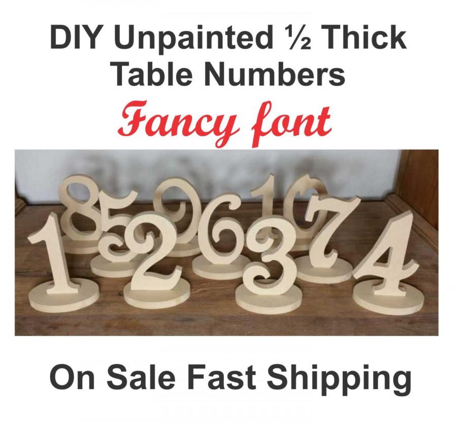 Hochzeit - 1-20 DIY Wood Table numbers 1/2 thick wedding table numbers Fancy Font