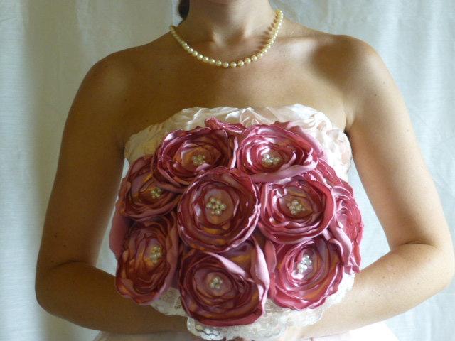 Свадьба - Fabric Flower Bouquet, Pink Poppy Bouquet, Silk Poppy Bouquet, Pink Wedding Bouquet, Pink Fabric Flower Bouquet, Fabric Wedding Bouquet