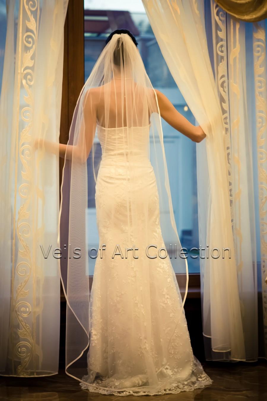 Wedding - 1T Waltz Floor Bridal Wedding Veil 3/8" Satin Trim VE203 white or  ivory