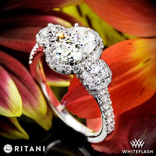 زفاف - 18k White Gold Ritani 1RZ1326 Three Stone Engagement Ring