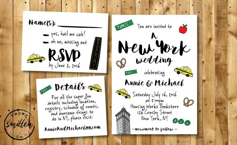 Mariage - Fun NYC PRINTABLE Wedding Invitation Suite // New York Wedding Invitation RSVP  // Funny Wedding Invite Suite// Unique Wedding Invite