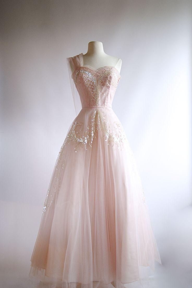 زفاف - 1950s Pink Tulle Evening Gown ~ Vintage 50s Pink Prom Dress ~ Xtabay Holiday Collection
