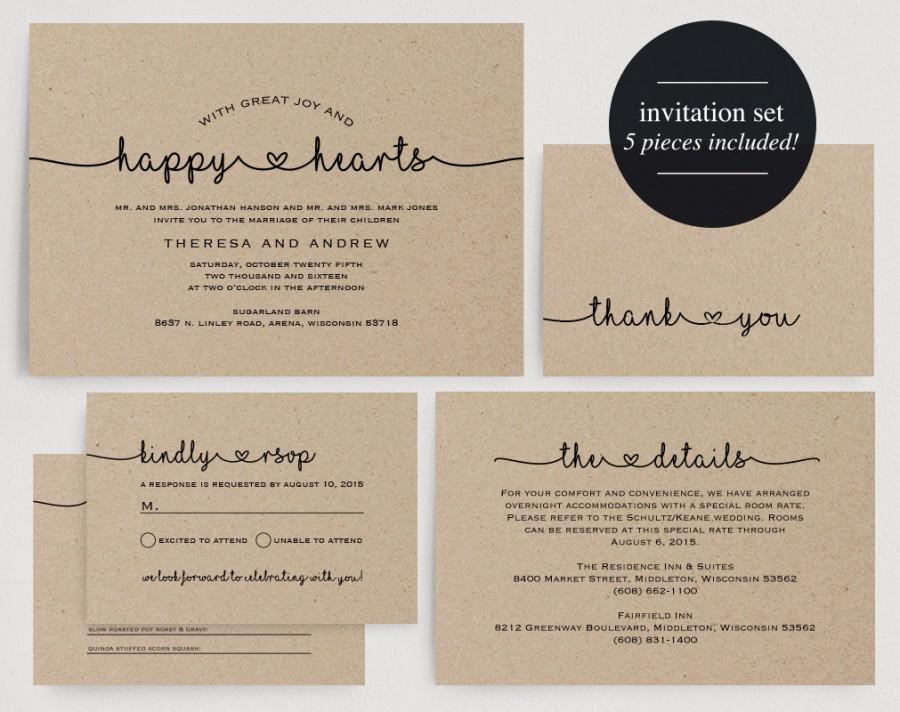 Hochzeit - Wedding Invitation Printable - Kraft Wedding Invitation Editable Template - DIY Printable PDF Instant Download - Kraft 