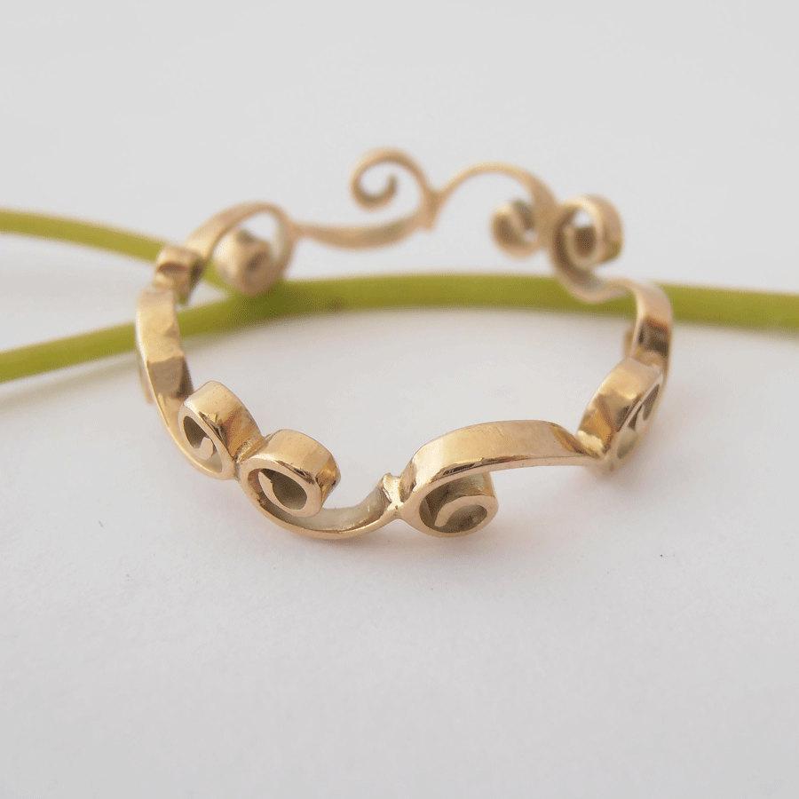 Mariage - 14KT Gold Swirl Pattern Wedding Ring. Engagement Ring. Wedding Band.Free Shiping.Israeli gold ring.