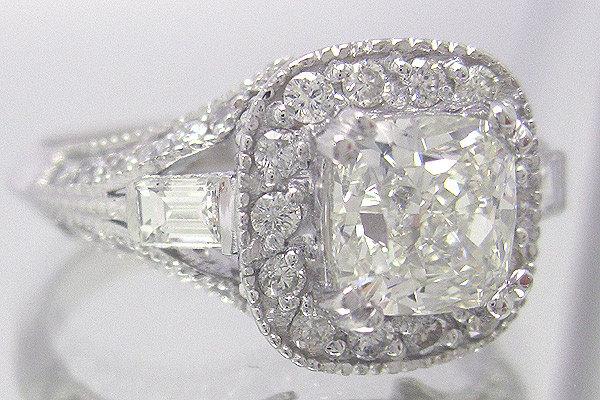 Wedding - 18k white gold cushion cut diamond antique engagement ring 1.85ctw G-VS2 egl usa certified