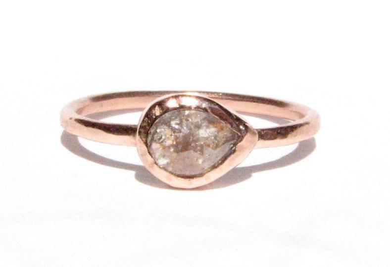 Mariage - Rose Cut Diamond & Rose Gold Ring - Tear Drop Shape -Solid Rose Gold -Thin Gold Ring -Stacking Ring -Engagement Ring -Bridal -READY TO SHIP!