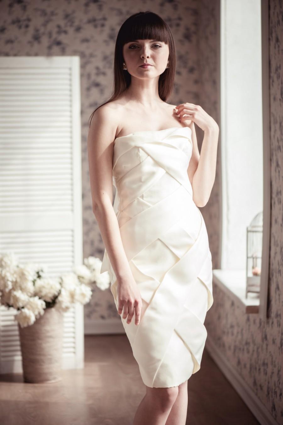 زفاف - ON SALE Fitted style short wedding dress, Strapless Short Wedding Dress, Ivory Short Wedding Gown M2